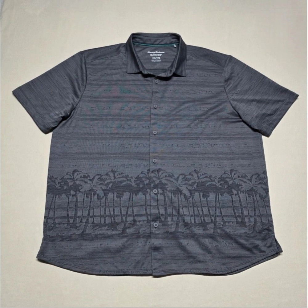 Tommy Bahama IslandZone Mens XXL Gray Palm Tree Border Print Button Down Shirt